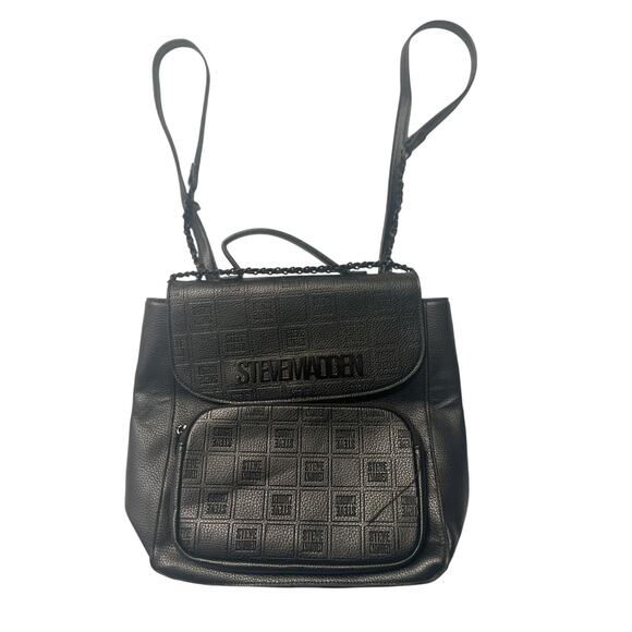 Steve Madden Bseyda Backpack Purse Black Embossed Faux Leather Adjustable Straps - Picture 1 of 15